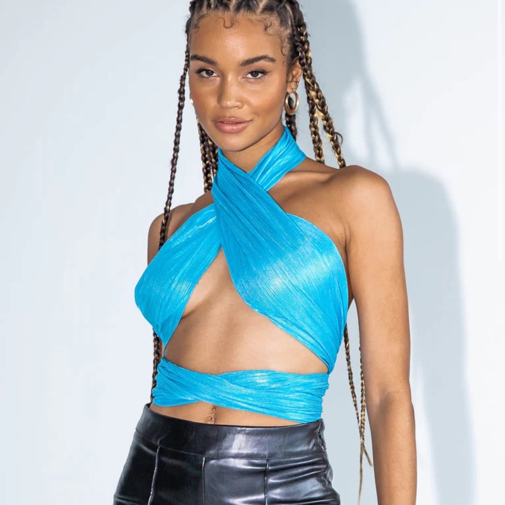 Princess Polly Blue Wrap Top